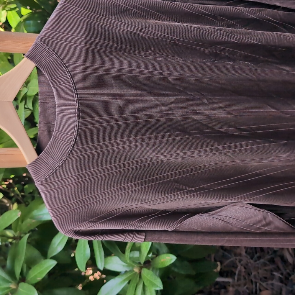 Vintage Mens Ribbed Sleek Brown Long Sleeve Top